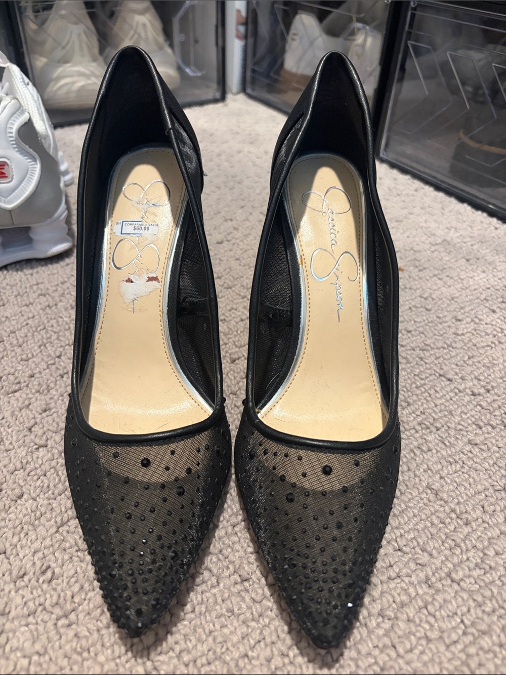 Jessica Simpson Black Mesh Pointed-Toe Stiletto Heels - Picture 2 of 3